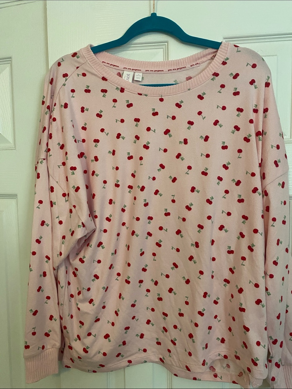 Cozy Pink Cherry-Print Long Sleeve Sleep Top